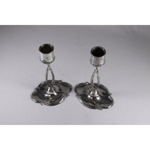 Antique Jugendstil WMF candlestick holders set of 2, vintage distressed Oxidized - Picture 9 of 10